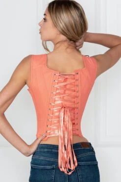 Historically Inspired 1650-1700 Coral Cotton Overbust Corset 7 Historically Inspired 1650-1700 Coral Cotton Overbust Corset -Corset Story WTS802 4