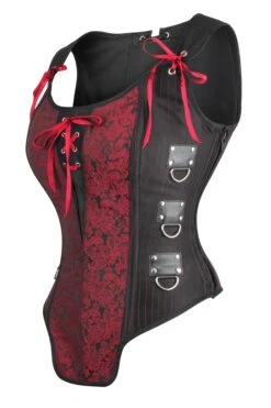Red And Black Steampunk Overbust Corset With Shoulder Straps -Corset Story WTS816 1