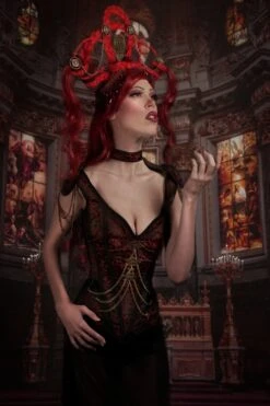 Red Brocade Closed Front Epaulettes Corset -Corset Story WTS828 website 1 5d93ba9e a740 477e ab2d 37bbce5843cc