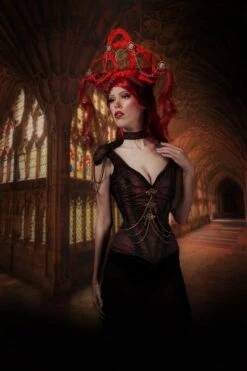 Red Brocade Closed Front Epaulettes Corset -Corset Story WTS828 website 2 fdd8a2a7 9efc 4bfa affb 28cc1f84a6e8