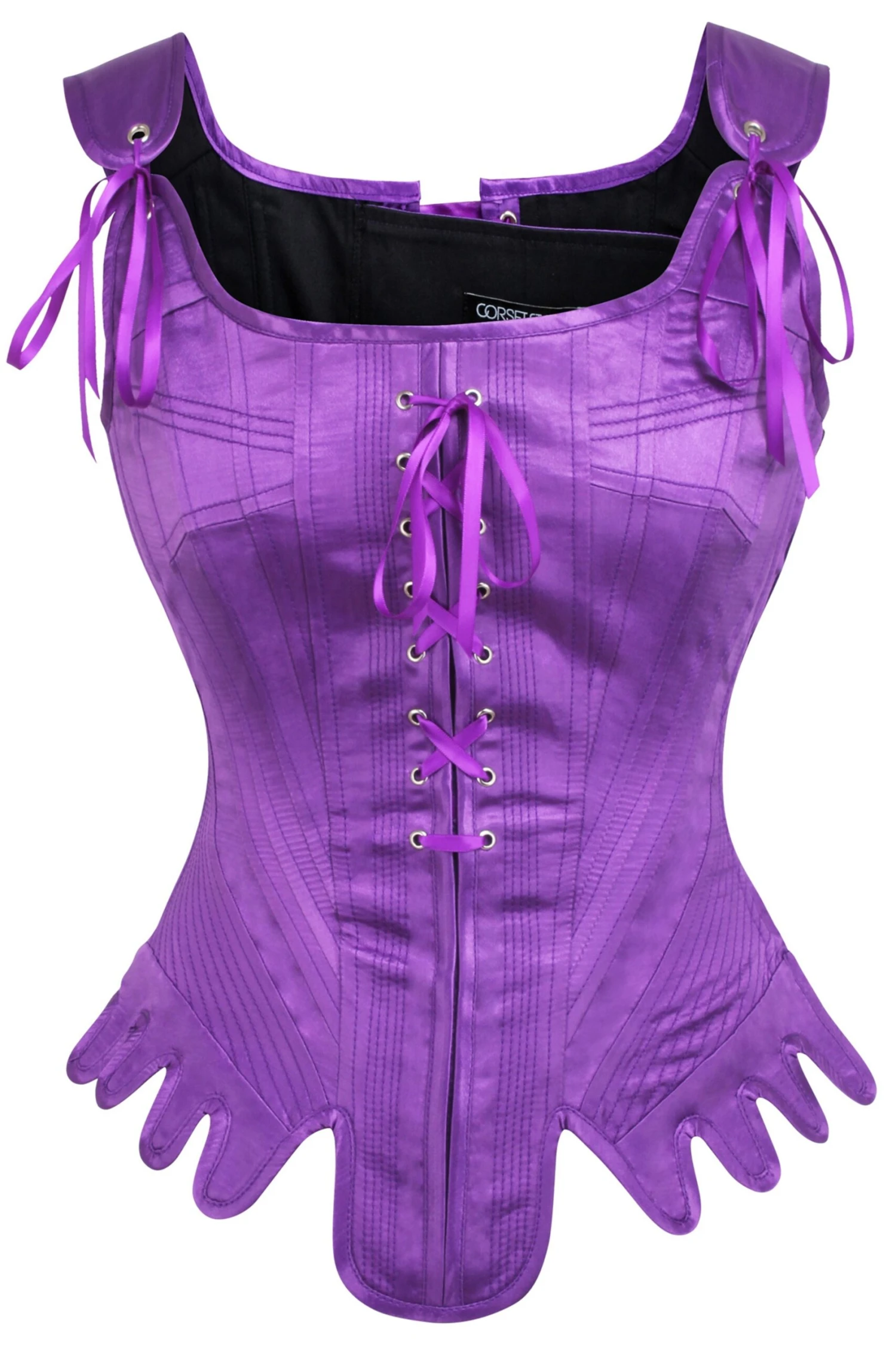 Historically Inspired Satin Overbust Corset In Violet 1 Historically Inspired Satin Overbust Corset In Violet