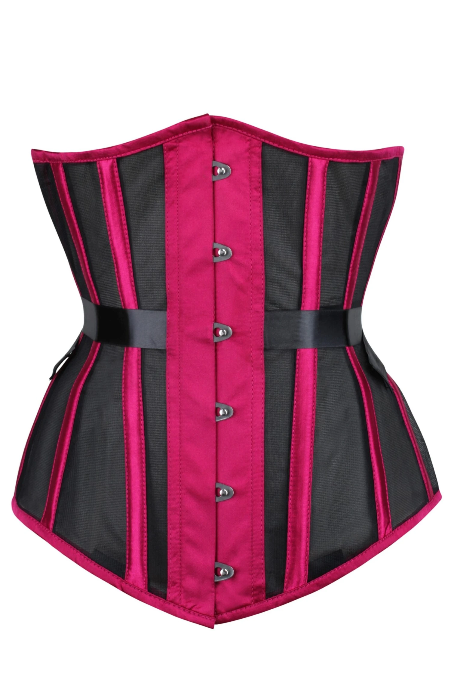 Bossy Pink Longline Mesh Underbust Corset With Fan Ribbon Lacing 1 Bossy Pink Longline Mesh Underbust Corset With Fan Ribbon Lacing