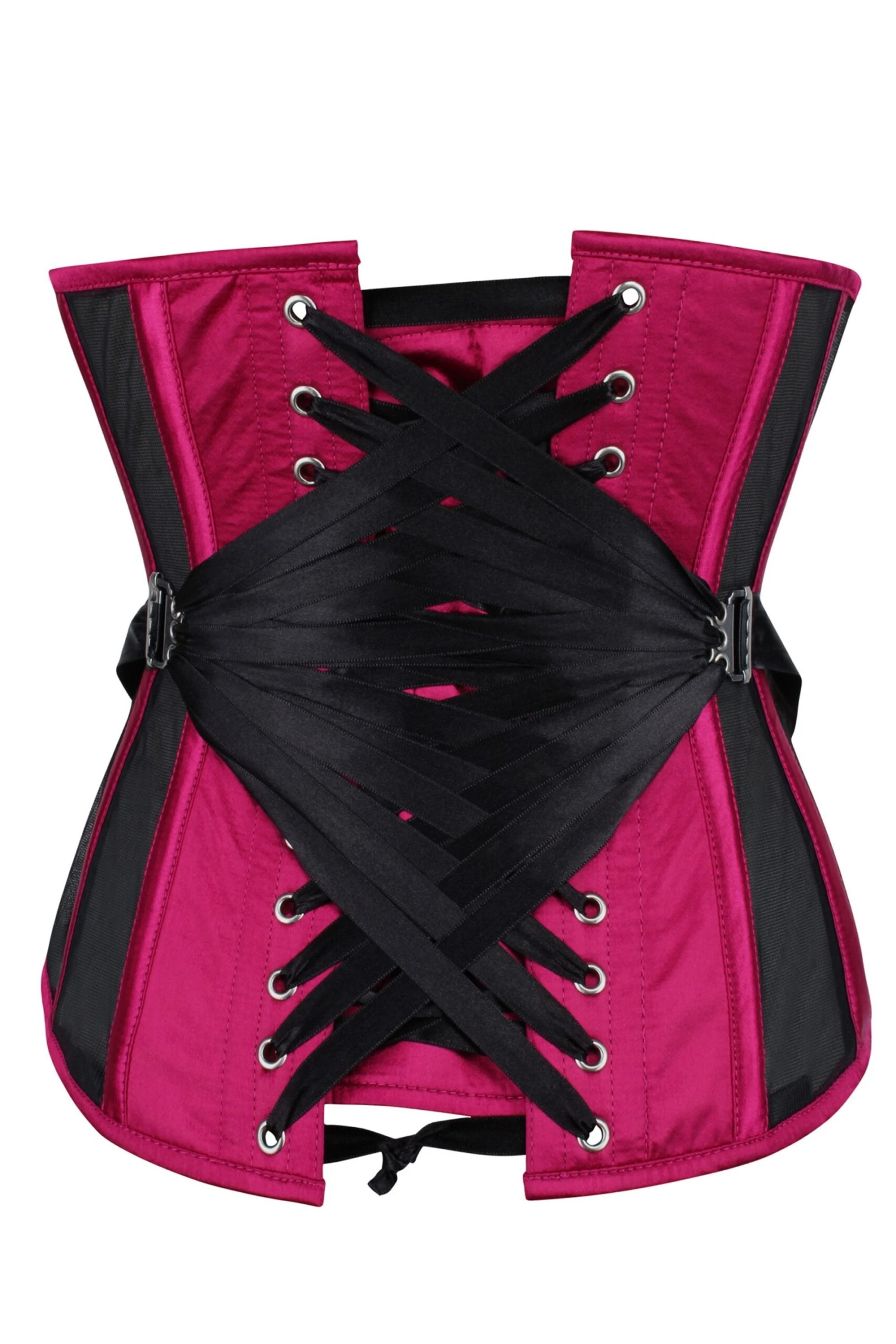 Bossy Pink Longline Mesh Underbust Corset With Fan Ribbon Lacing 2 Bossy Pink Longline Mesh Underbust Corset With Fan Ribbon Lacing - Image 2
