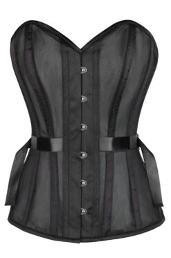 Black Overbust Mesh Corset With Fan Ribbon Lacing