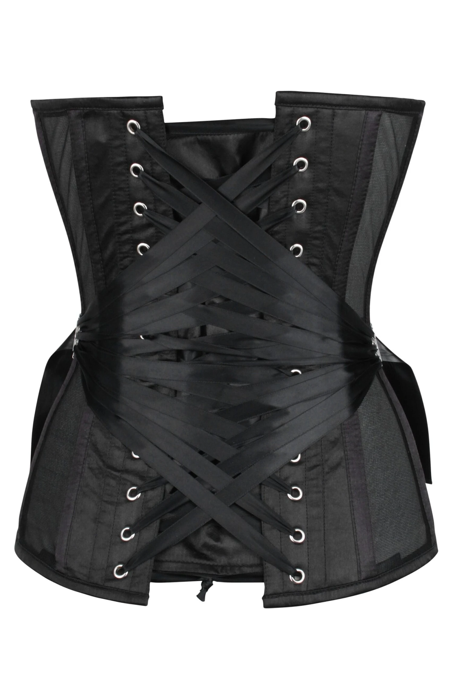 Black Overbust Mesh Corset With Fan Ribbon Lacing 7 Black Overbust Mesh Corset With Fan Ribbon Lacing - Image 7