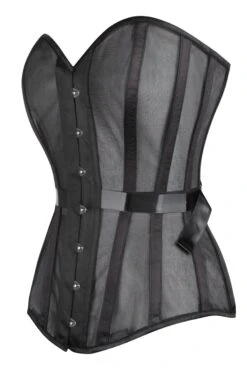 Black Longline Overbust Mesh Corset With Fan Ribbon Lacing 5 Black Longline Overbust Mesh Corset With Fan Ribbon Lacing -Corset Story WTS917 3