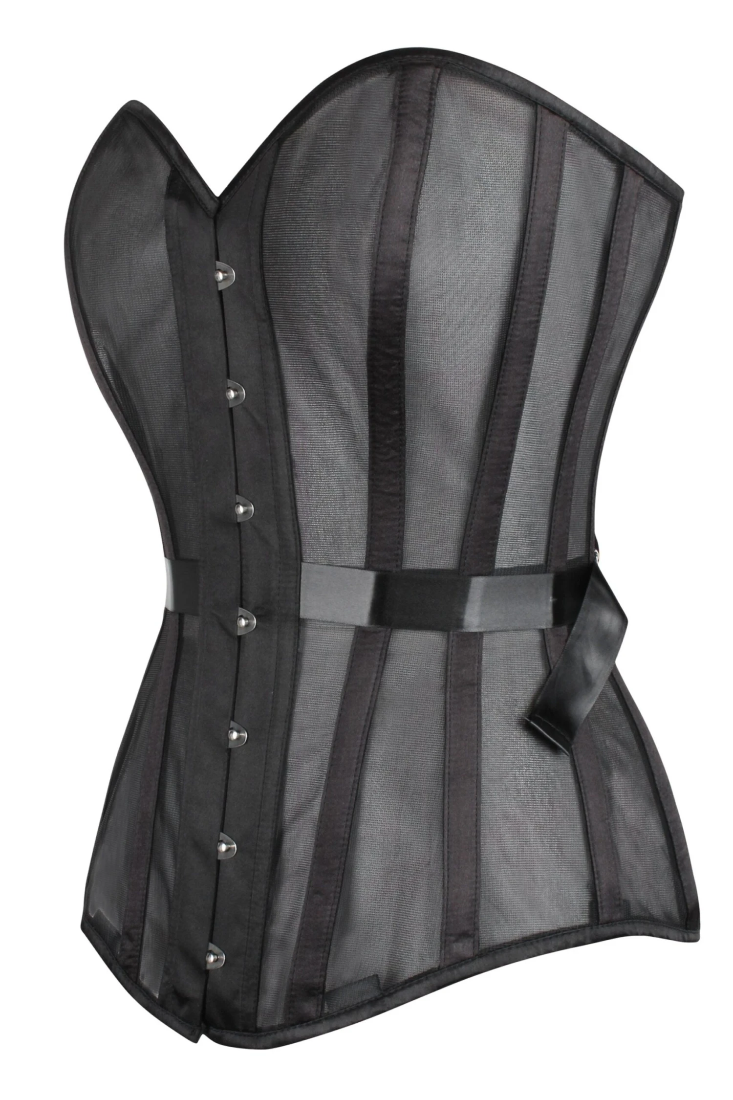 Black Longline Overbust Mesh Corset With Fan Ribbon Lacing 3 Black Longline Overbust Mesh Corset With Fan Ribbon Lacing - Image 3