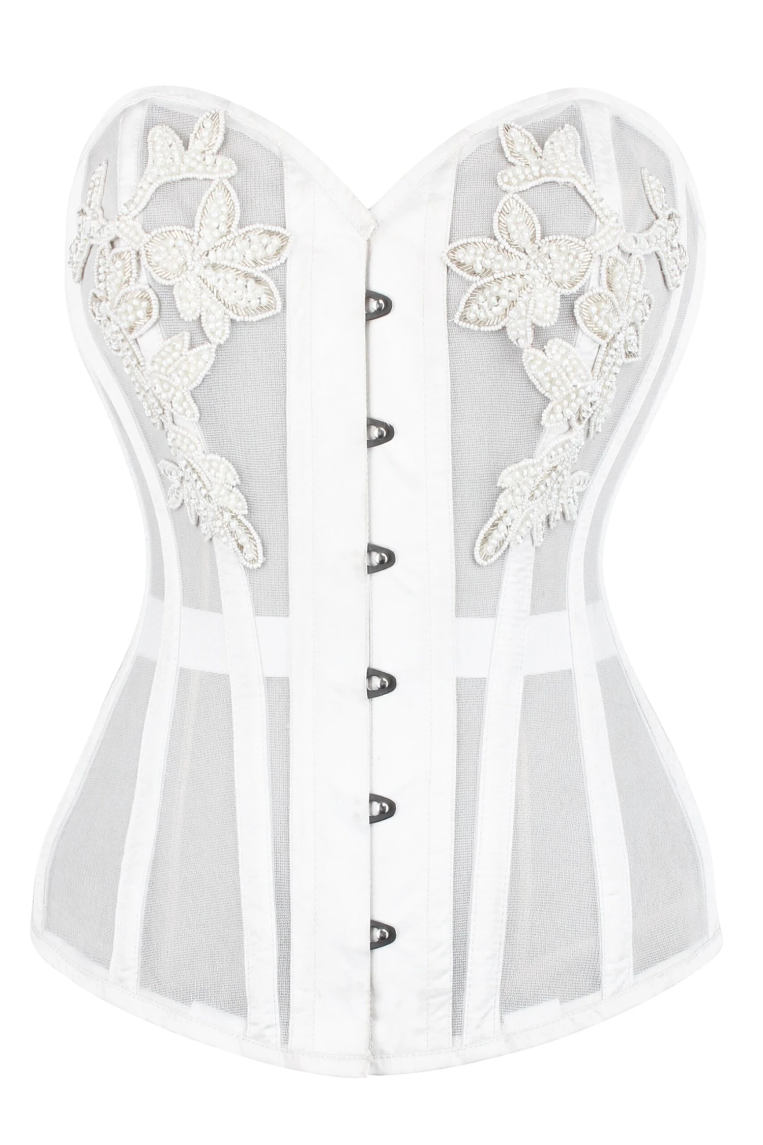 WHITE MESH AND LACE APPLIQUÉ CORSET 1 WHITE MESH AND LACE APPLIQUÉ CORSET