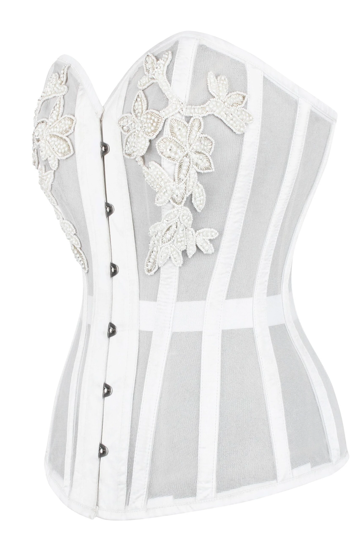 WHITE MESH AND LACE APPLIQUÉ CORSET 8 WHITE MESH AND LACE APPLIQUÉ CORSET - Image 8
