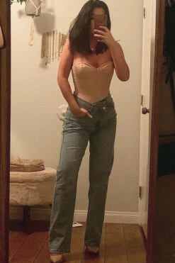 Champagne Matt Satin Longline Waist Taming Overbust 22 Champagne Matt Satin Longline Waist Taming Overbust -Corset Story WTVIC017 Customerpic June2021 3