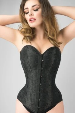 Instant Shape Black Brocade Overbust Corset - Longline 10 Instant Shape Black Brocade Overbust Corset - Longline -Corset Story csft062 back