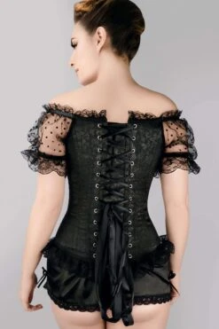 Black Brocade Overbust With Court Neck And Sleeves -Corset Story csft095 2 1