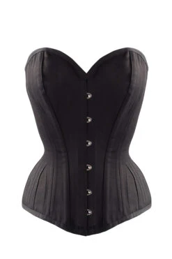Black Cotton Twill Classic Overbust Waist Trainer With Hip Gores