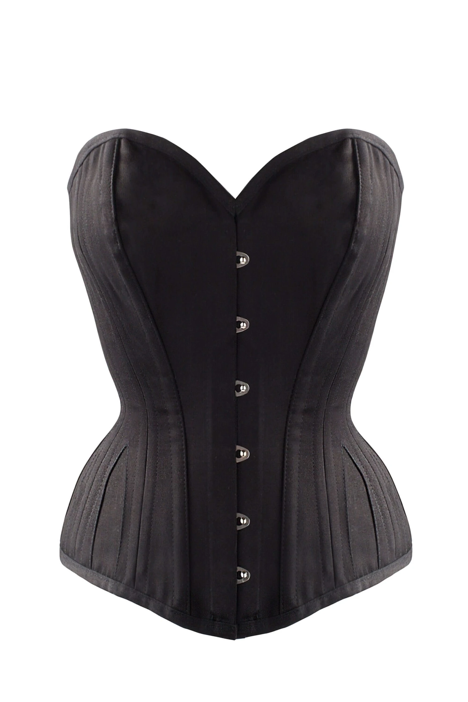 Black Cotton Twill Classic Overbust Waist Trainer With Hip Gores 1 Black Cotton Twill Classic Overbust Waist Trainer With Hip Gores