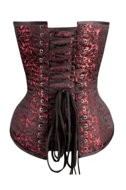 Long Red Brocade Pattern Corset With Hip Gores 10 Long Red Brocade Pattern Corset With Hip Gores -Corset Story my 003 back 2