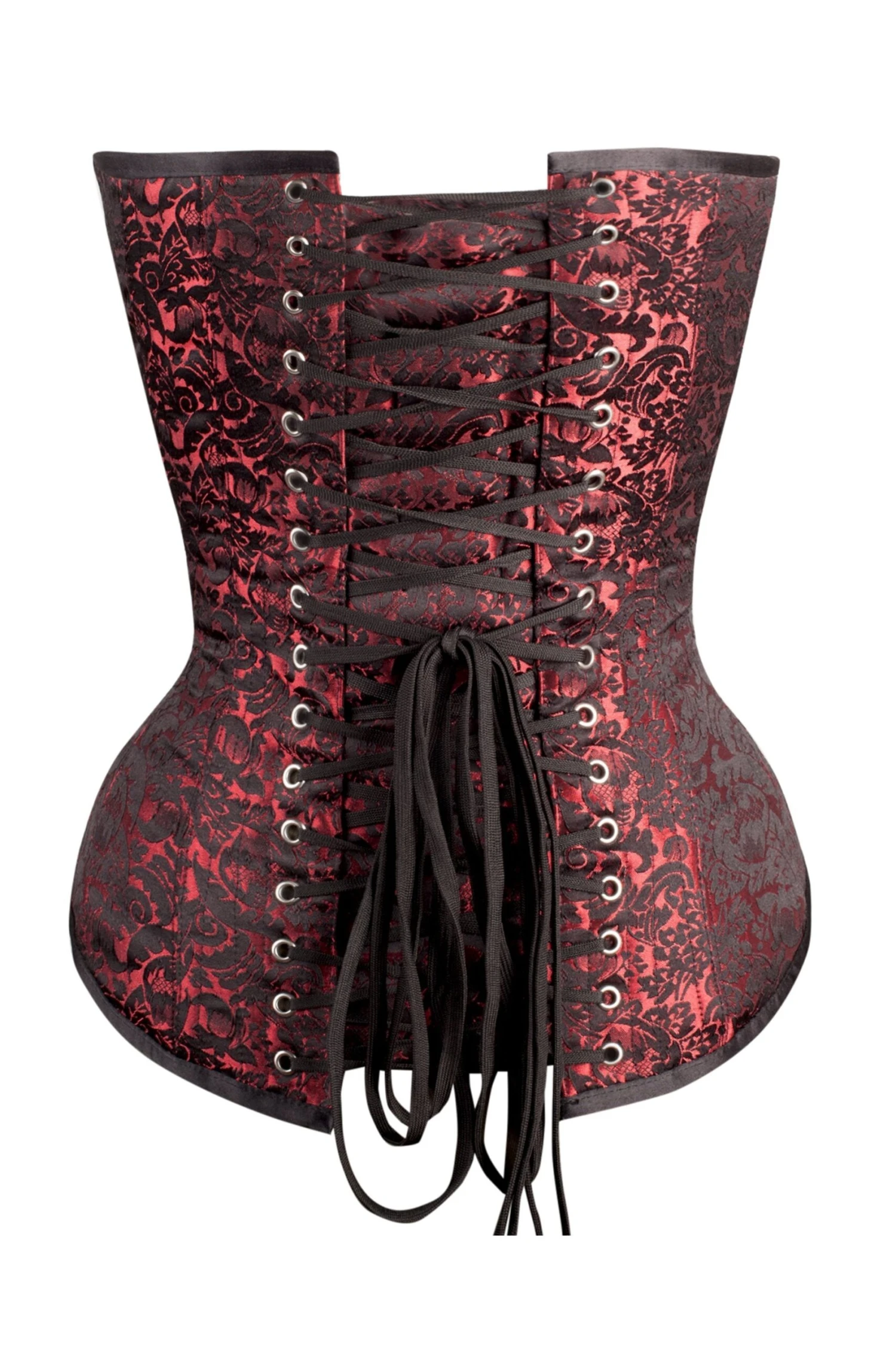 Long Red Brocade Pattern Corset With Hip Gores 5 Long Red Brocade Pattern Corset With Hip Gores - Image 5