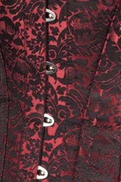 Long Red Brocade Pattern Corset With Hip Gores 11 Long Red Brocade Pattern Corset With Hip Gores -Corset Story my 003 detail 1