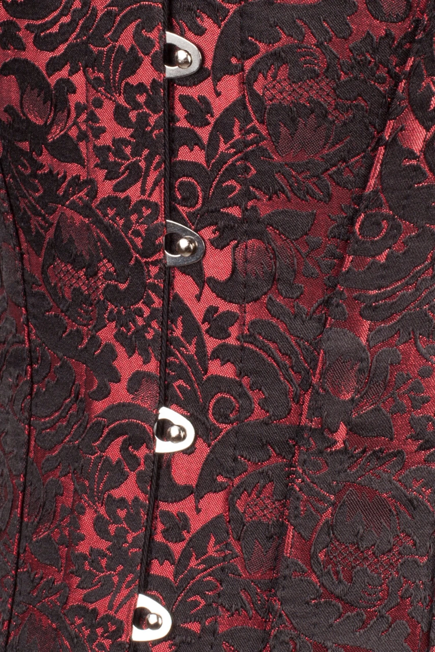 Long Red Brocade Pattern Corset With Hip Gores 6 Long Red Brocade Pattern Corset With Hip Gores - Image 6