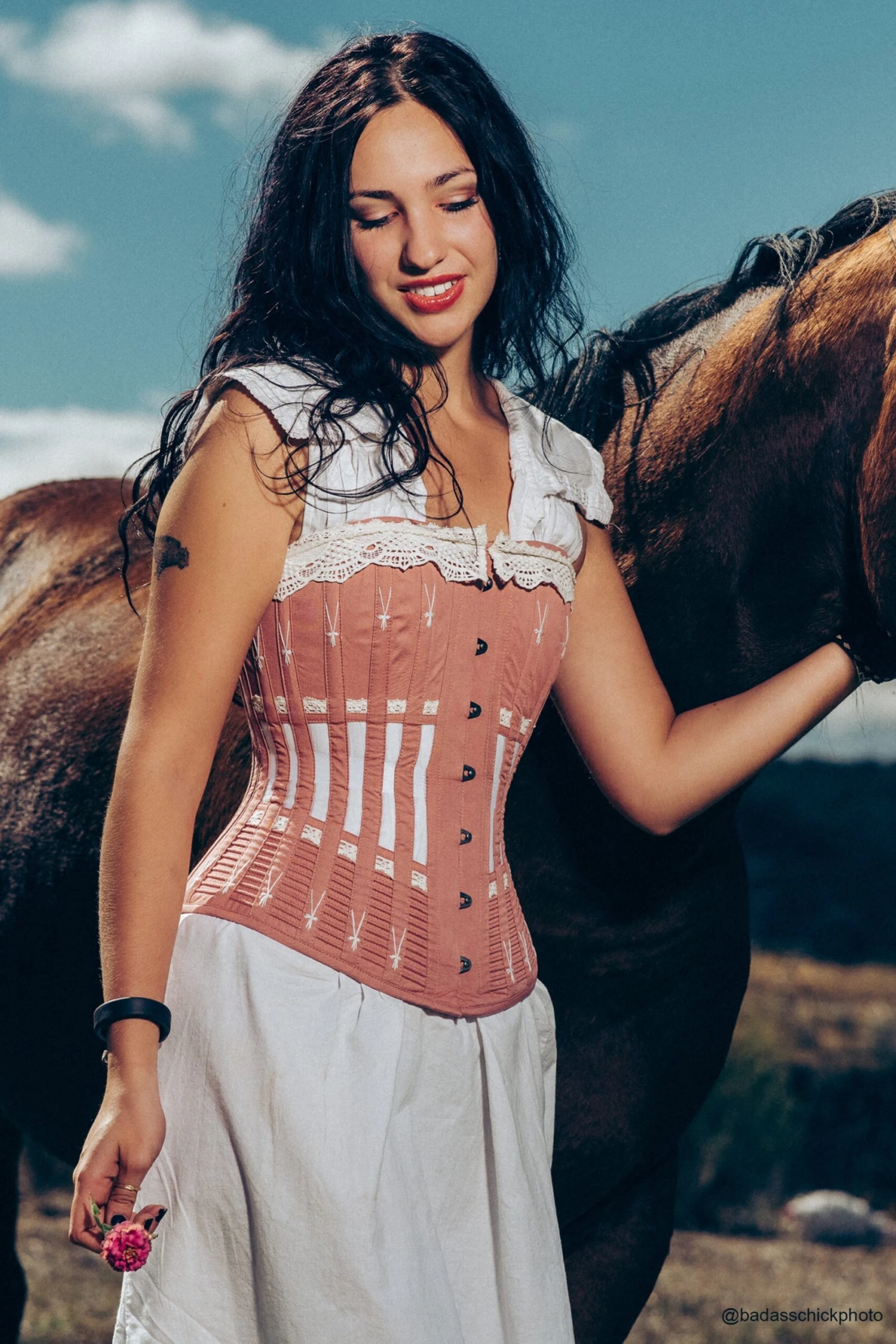 Historically Inspired Terracotta Longline Corset With Lace And Ribbing 3 Historically Inspired Terracotta Longline Corset With Lace And Ribbing - Image 3