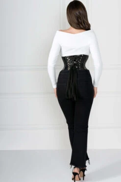 Black PVC Classic Underbust Waist Trainer With Hip Gores 23 Black PVC Classic Underbust Waist Trainer With Hip Gores -Corset Story waspie 3