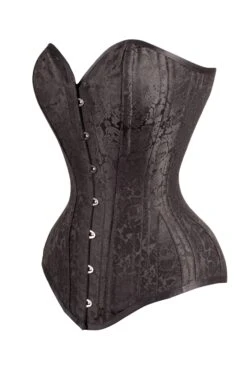 Long Black Brocade Expert Waist Training Corset -Corset Story wt 066 side 1