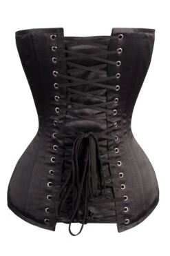 Long Line Black Satin Expert Waist Training Overbust Corset -Corset Story wt 122 back 1