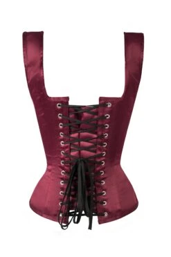 Burgundy V Neck Waist Taming Overbust With Straps 10 Burgundy V Neck Waist Taming Overbust With Straps -Corset Story wtvic014 back 1