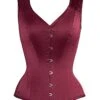 Burgundy V Neck Waist Taming Overbust With Straps