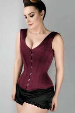 Burgundy V Neck Waist Taming Overbust With Straps 8 Burgundy V Neck Waist Taming Overbust With Straps -Corset Story wtvic014 1
