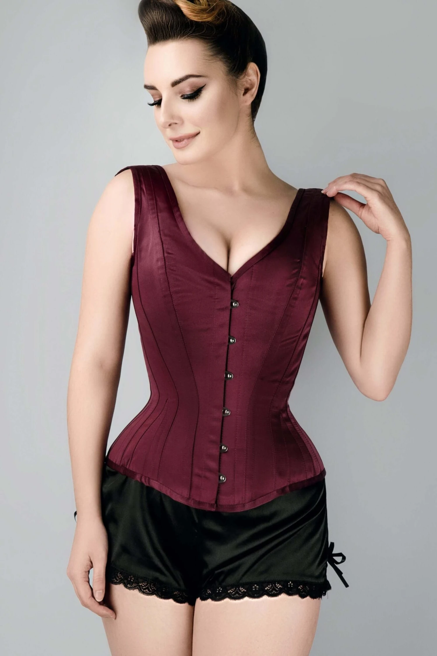 Burgundy V Neck Waist Taming Overbust With Straps 2 Burgundy V Neck Waist Taming Overbust With Straps - Image 2