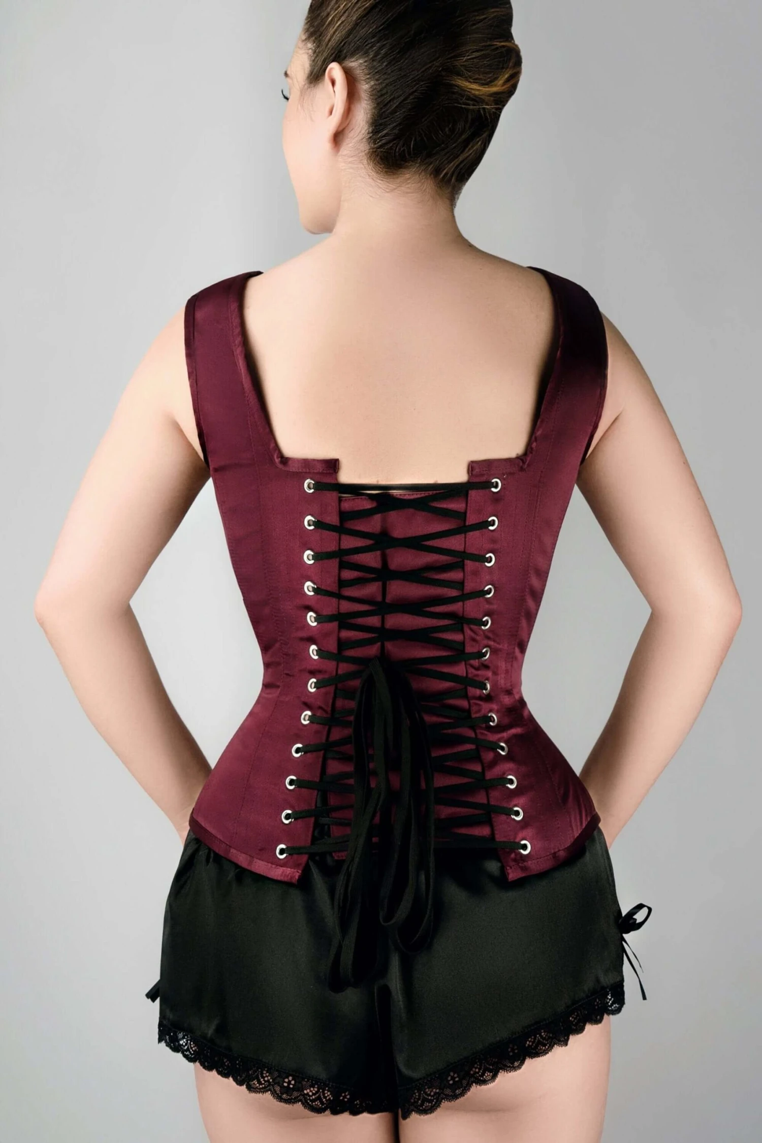 Burgundy V Neck Waist Taming Overbust With Straps 4 Burgundy V Neck Waist Taming Overbust With Straps - Image 4