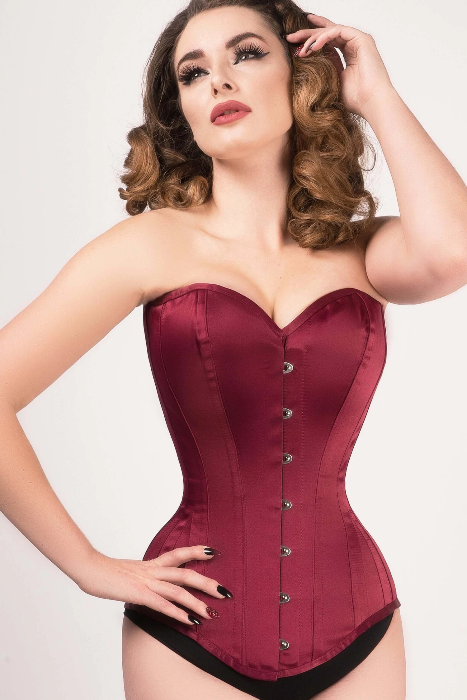 Burgundy Matt Satin Longline Waist Taming Overbust 2 Burgundy Matt Satin Longline Waist Taming Overbust - Image 2